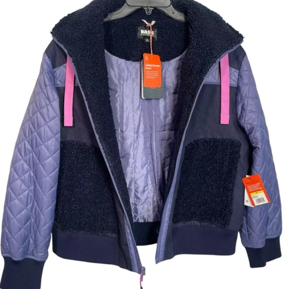 BASS OUTDOOR Women's Quilted-Trim Zip Bomber Purple & Blue Jacket SMALL NWT